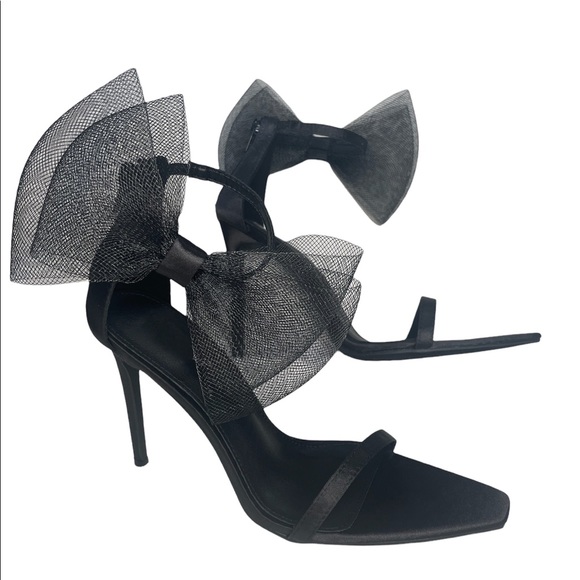 Black Oversized Side Bow High Heels - Picture 8 of 11